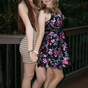 by & by Black Dress with Floral Accents